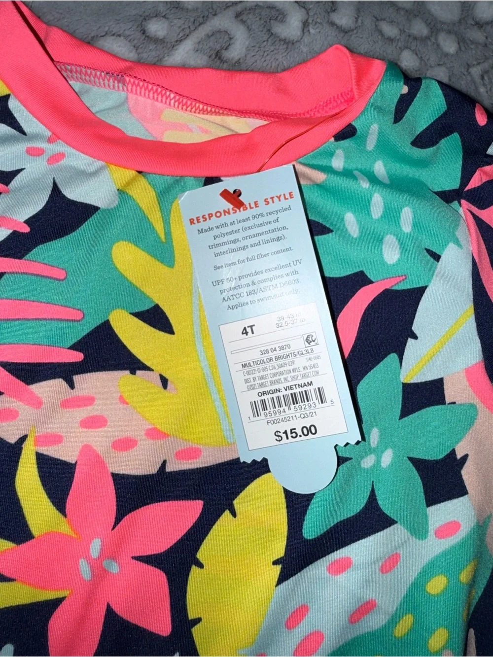 Cat & Jack Girls Tropical Swim Cover Up Rash Guard NWT
